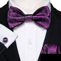 Purple and Black Paisley Bow Tie Set - GentCrest
