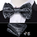 Grey Black Gold Paisley Bow Tie Set - GentCrest