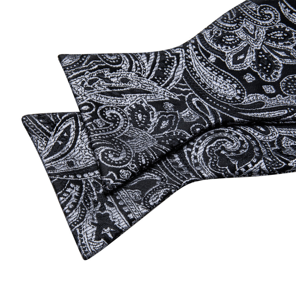 Grey Black Gold Paisley Bow Tie Set - GentCrest - View 6