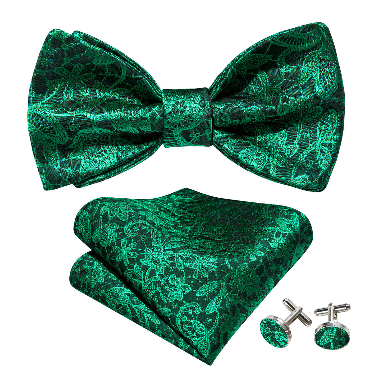 Green Floral Bow Tie Set - GentCrest - View 3