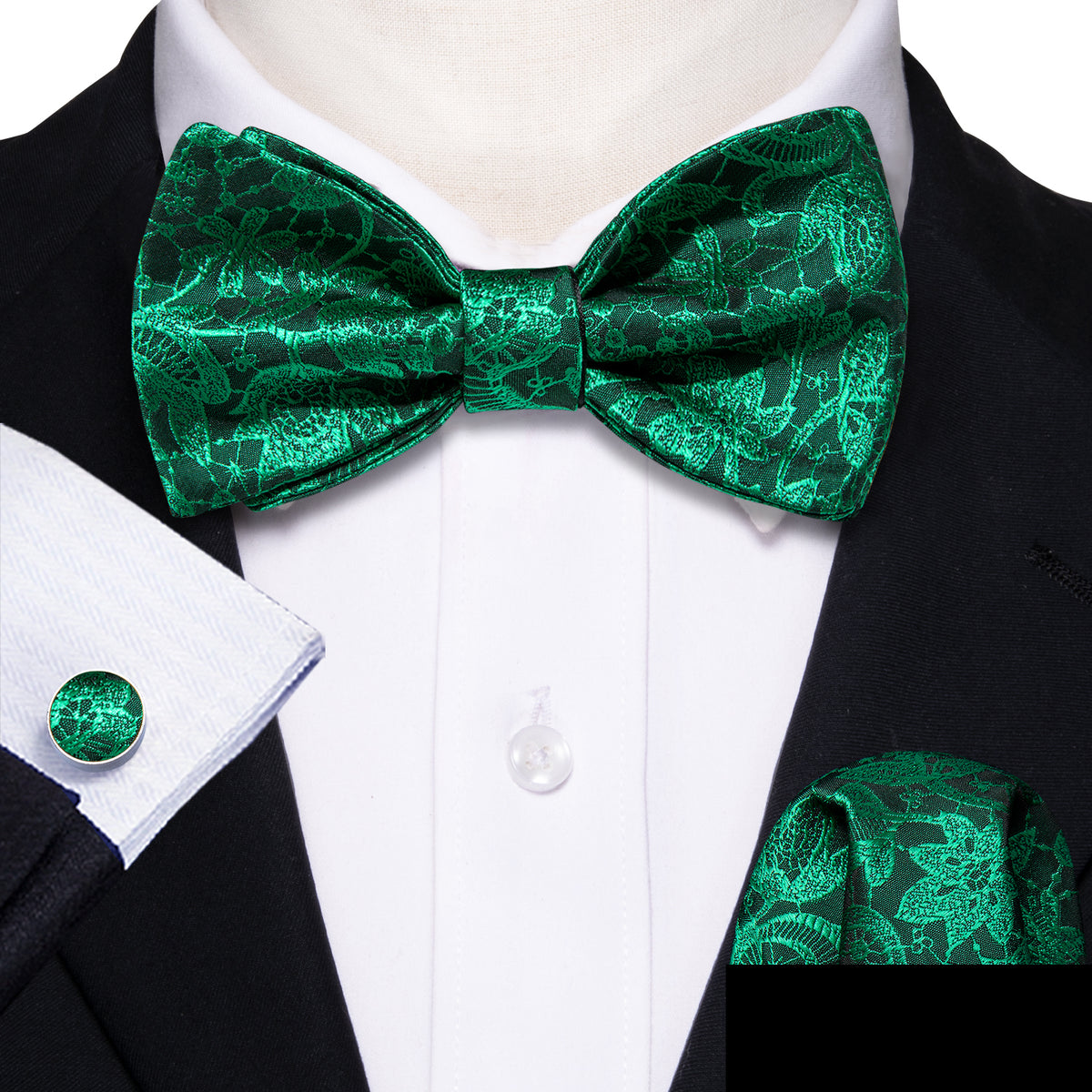 Green Floral Bow Tie Set - GentCrest - View 2