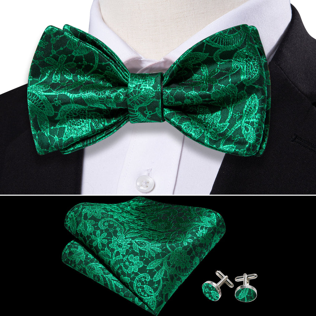 Green Floral Bow Tie Set - GentCrest