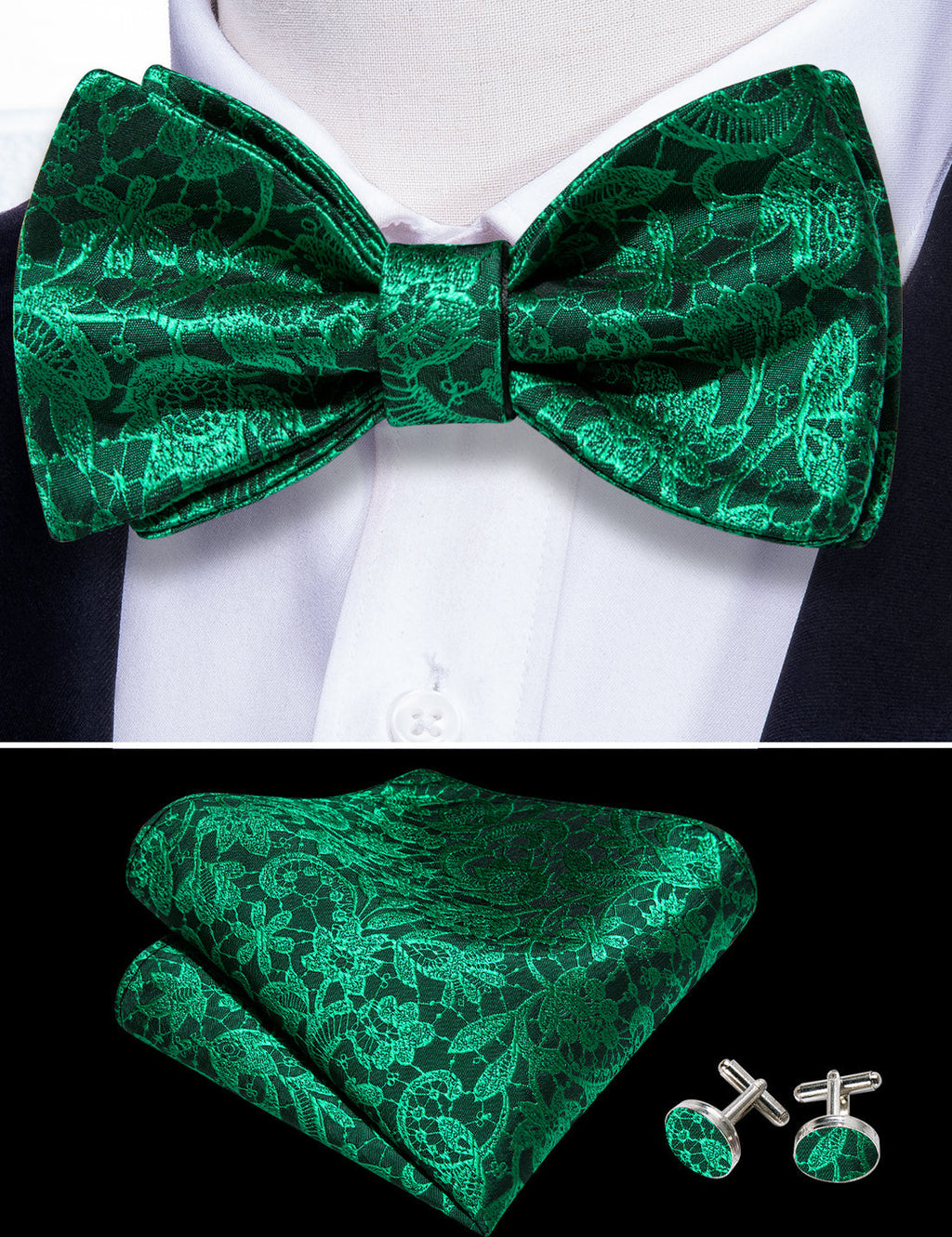 Green Floral Bow Tie Set - GentCrest - View 5