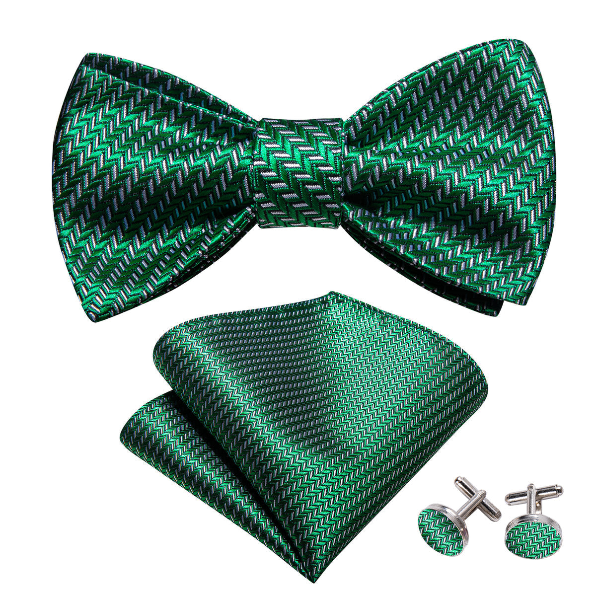 Green White Striped Bow Tie Set - GentCrest - View 4