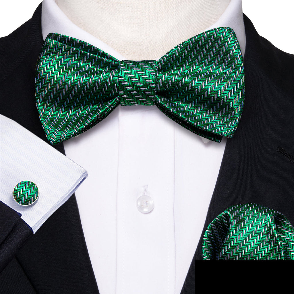 Green White Striped Bow Tie Set - GentCrest - View 3