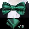Green White Striped Bow Tie Set - GentCrest