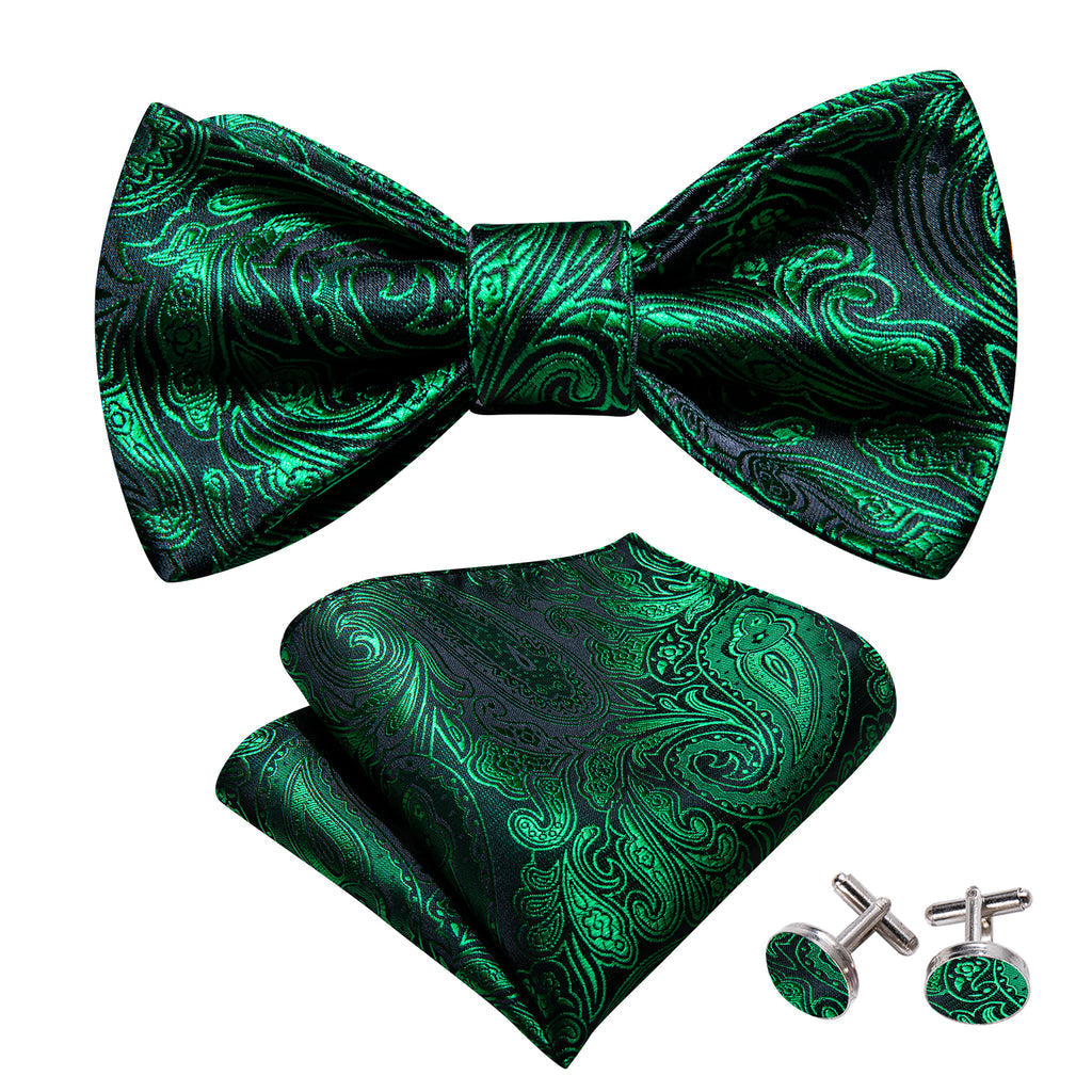 Olive Green Paisley Bow Tie Set - GentCrest - View 3