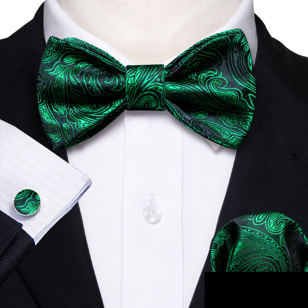 Olive Green Paisley Bow Tie Set - GentCrest - View 2