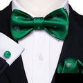 Green & White Snowflake Silk Christmas Bow Tie Set - GentCrest