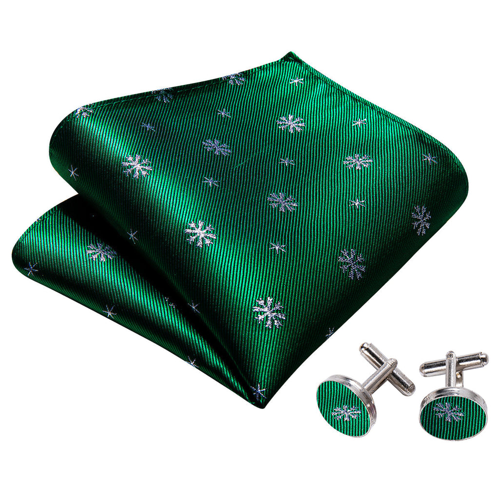 Green & White Snowflake Silk Christmas Bow Tie Set - GentCrest - View 4