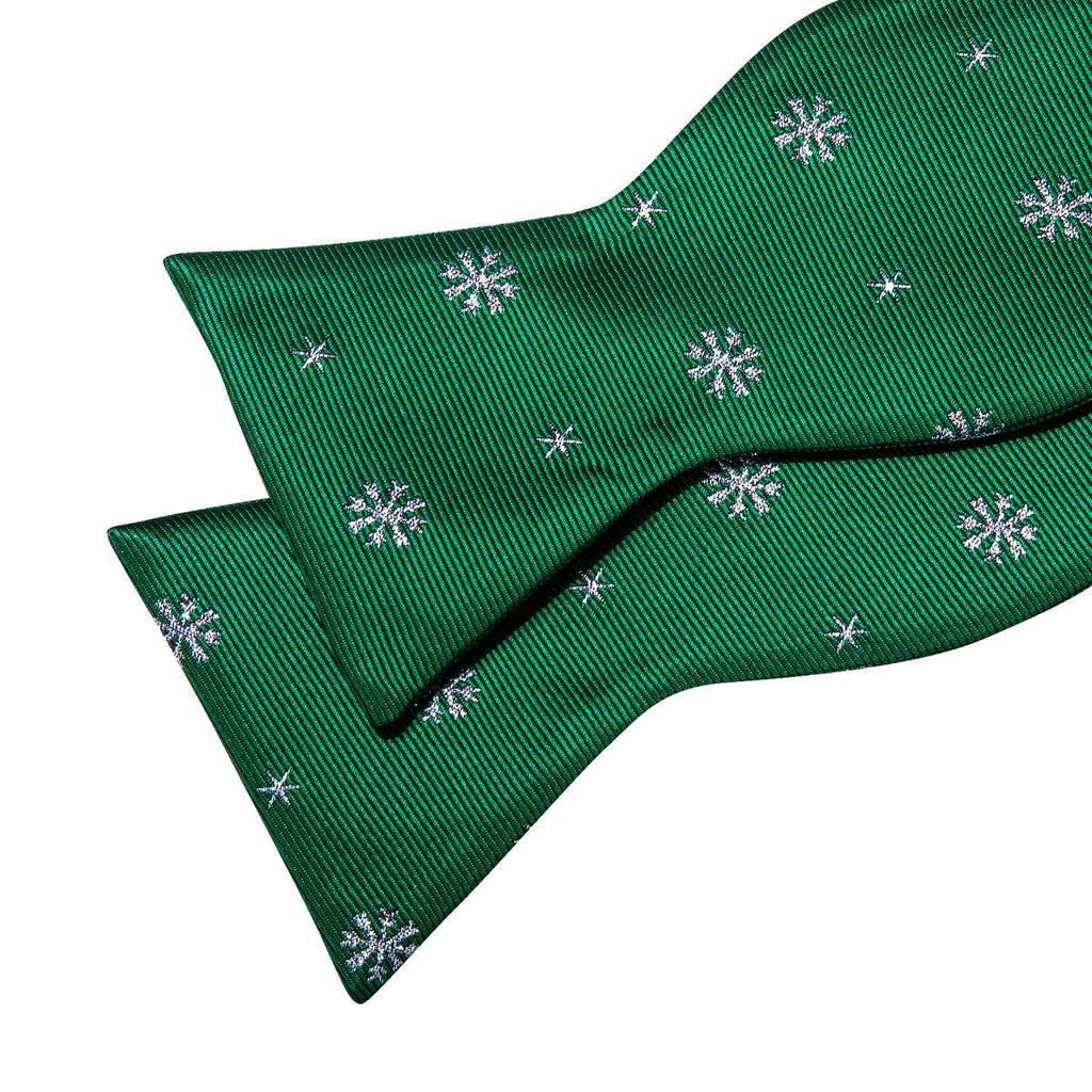 Green & White Snowflake Silk Christmas Bow Tie Set - GentCrest - View 5