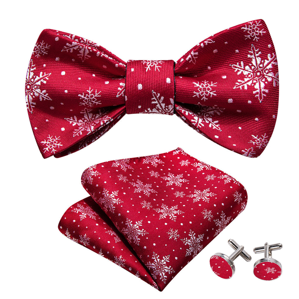 Red White Christmas Fashion Snowflake Bow Tie Set - GentCrest - View 4