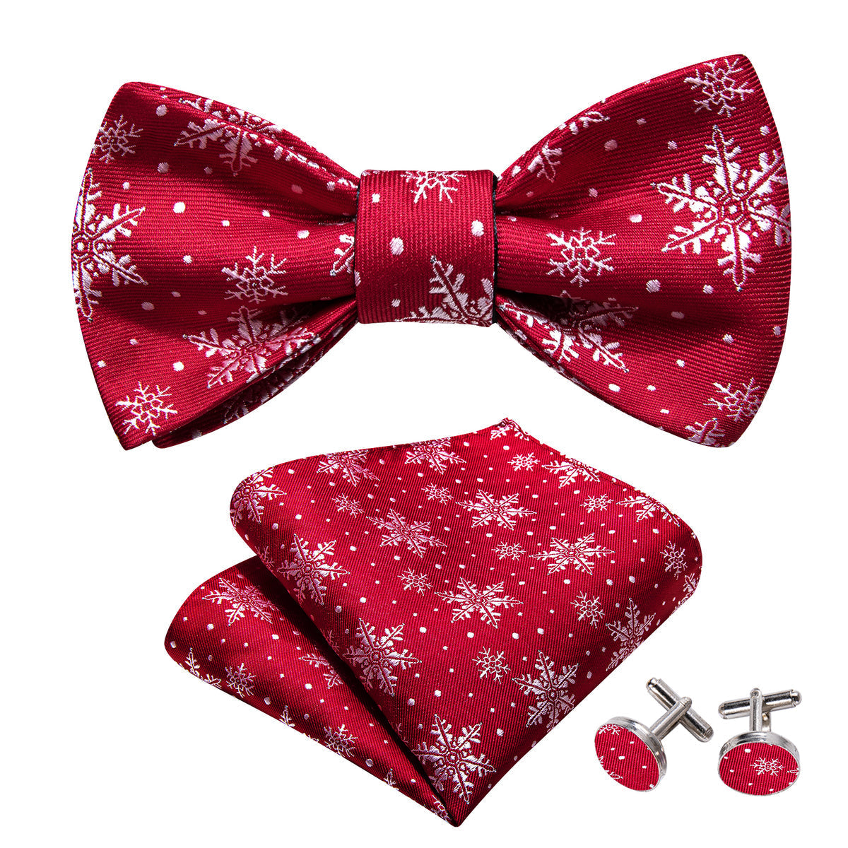 Red White Christmas Fashion Snowflake Bow Tie Set - GentCrest - View 4