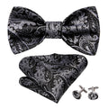 Black Paisley Grey Bow Tie Set - GentCrest