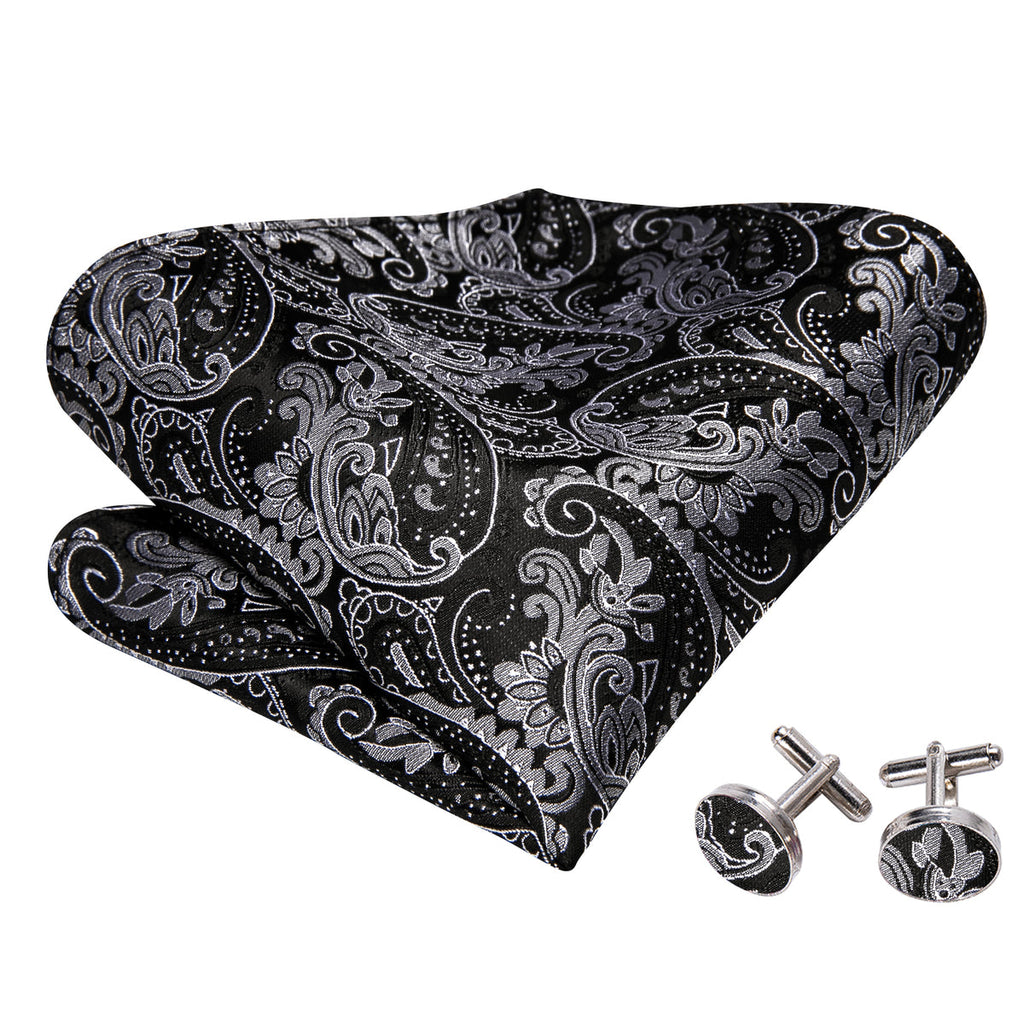 Black Paisley Grey Bow Tie Set - GentCrest - View 5