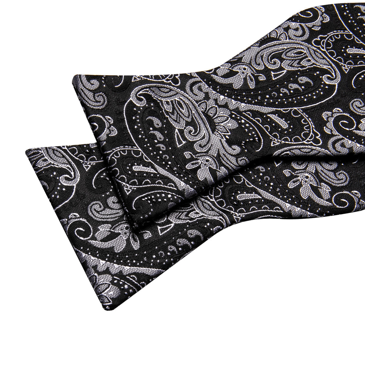 Black Paisley Grey Bow Tie Set - GentCrest - View 6