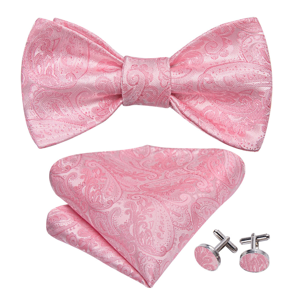 Pink Paisley Bow Tie Set - GentCrest