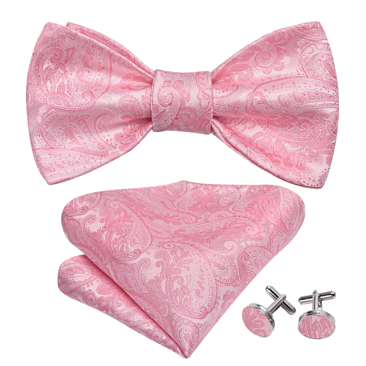 Pink Paisley Bow Tie Set - GentCrest