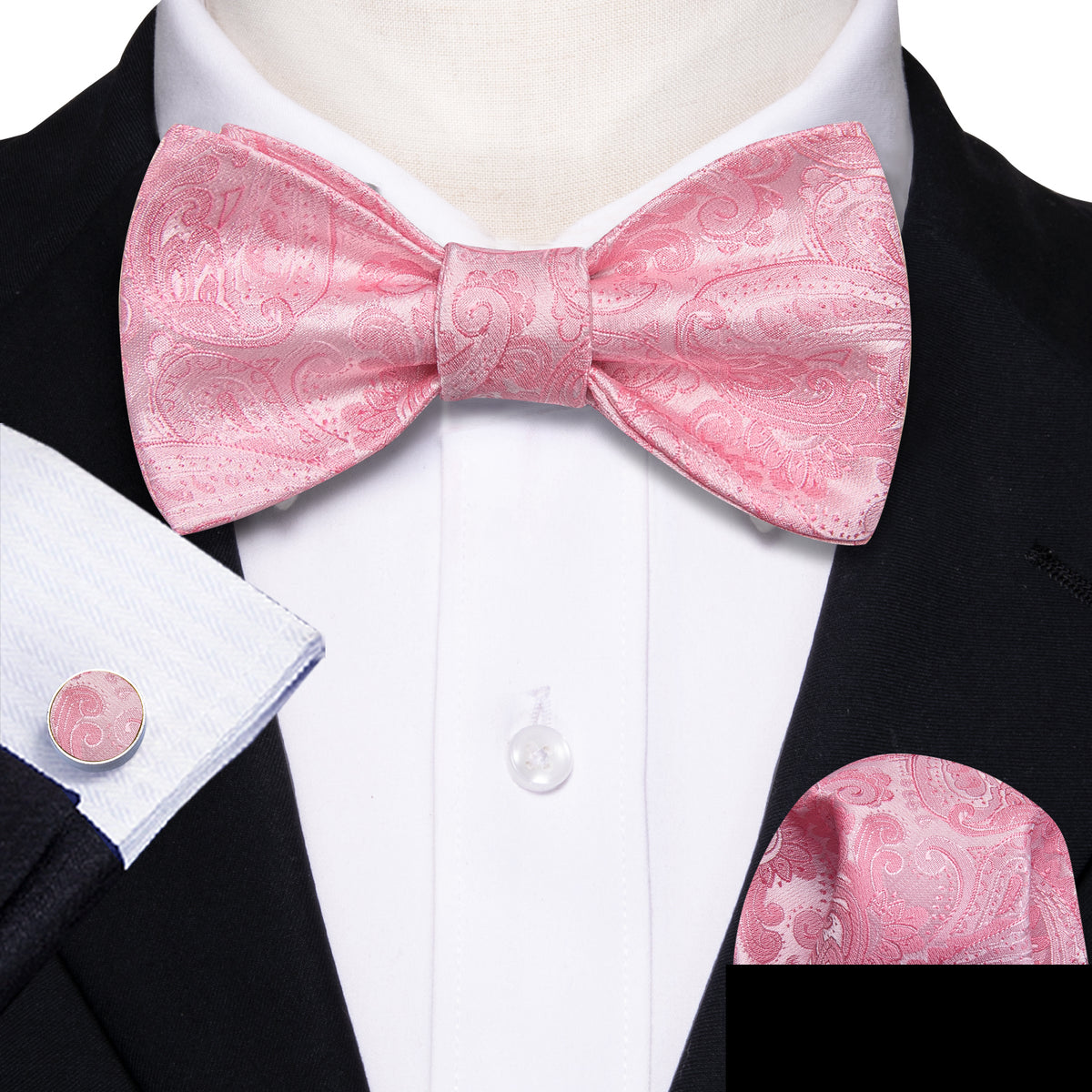 Pink Paisley Bow Tie Set - GentCrest - View 2