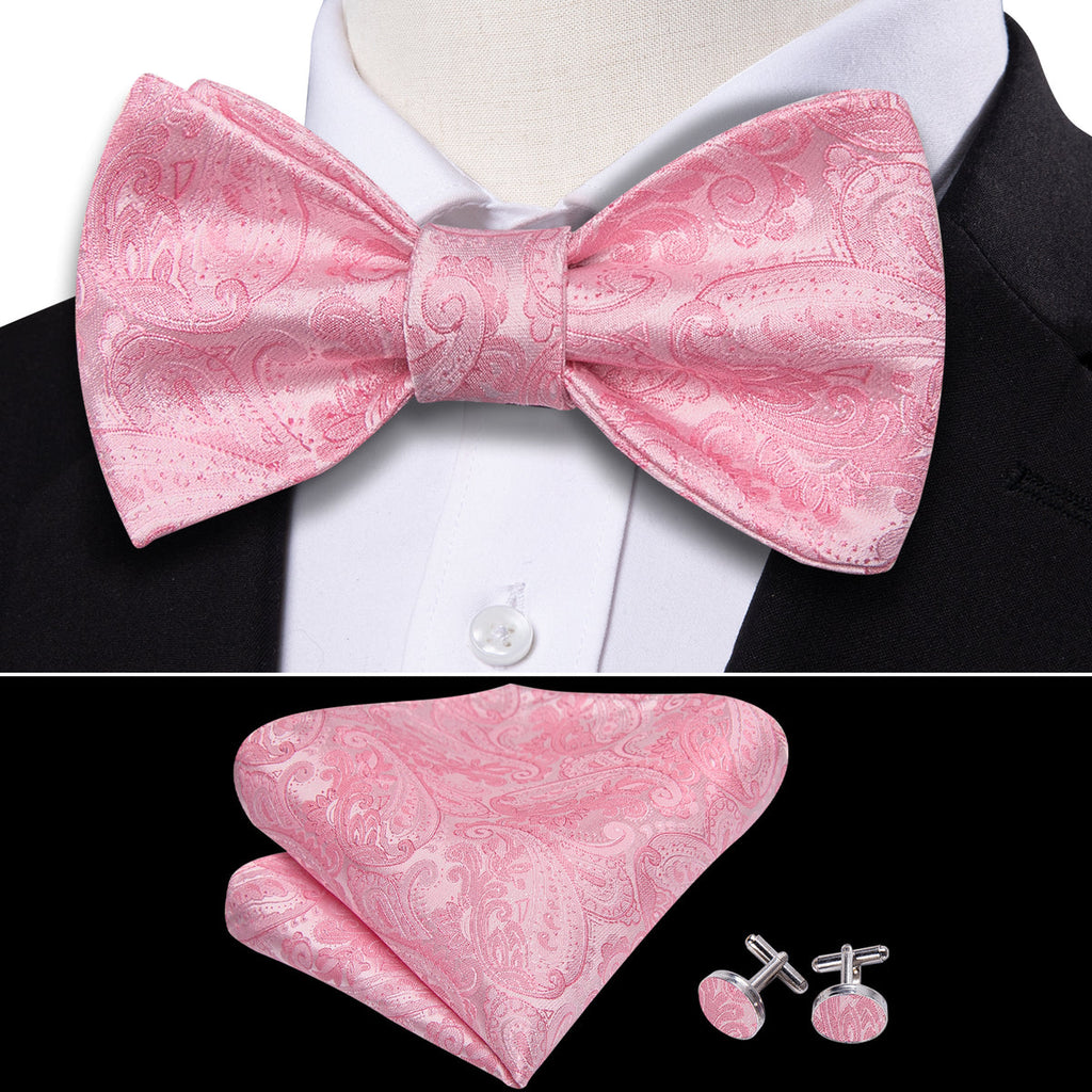 Pink Paisley Bow Tie Set - GentCrest - View 3