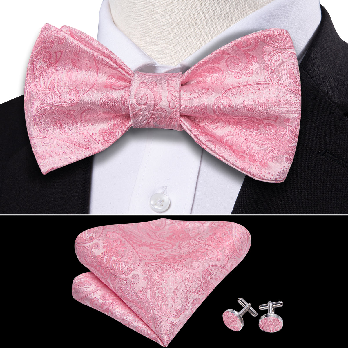 Pink Paisley Bow Tie Set - GentCrest - View 3