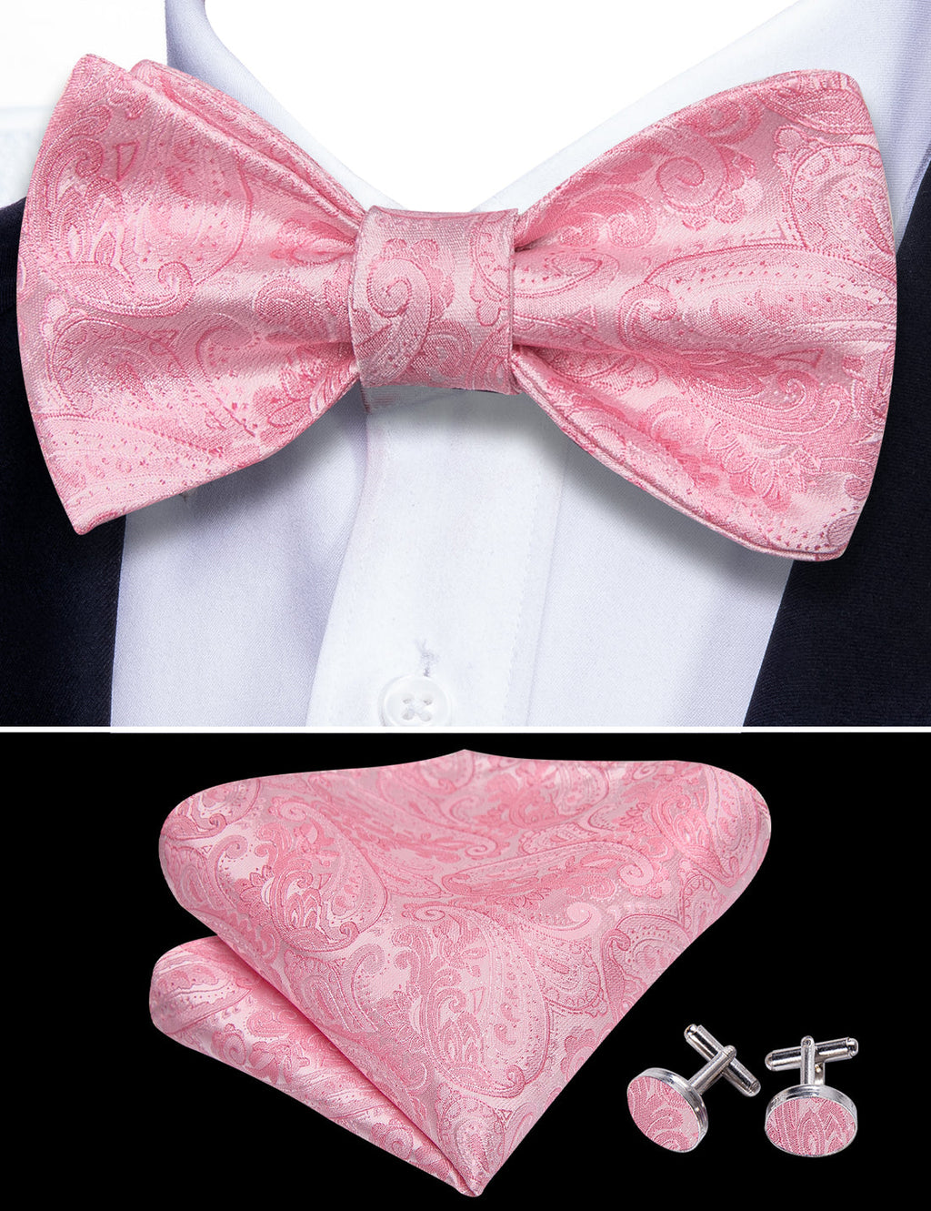 Pink Paisley Bow Tie Set - GentCrest - View 4