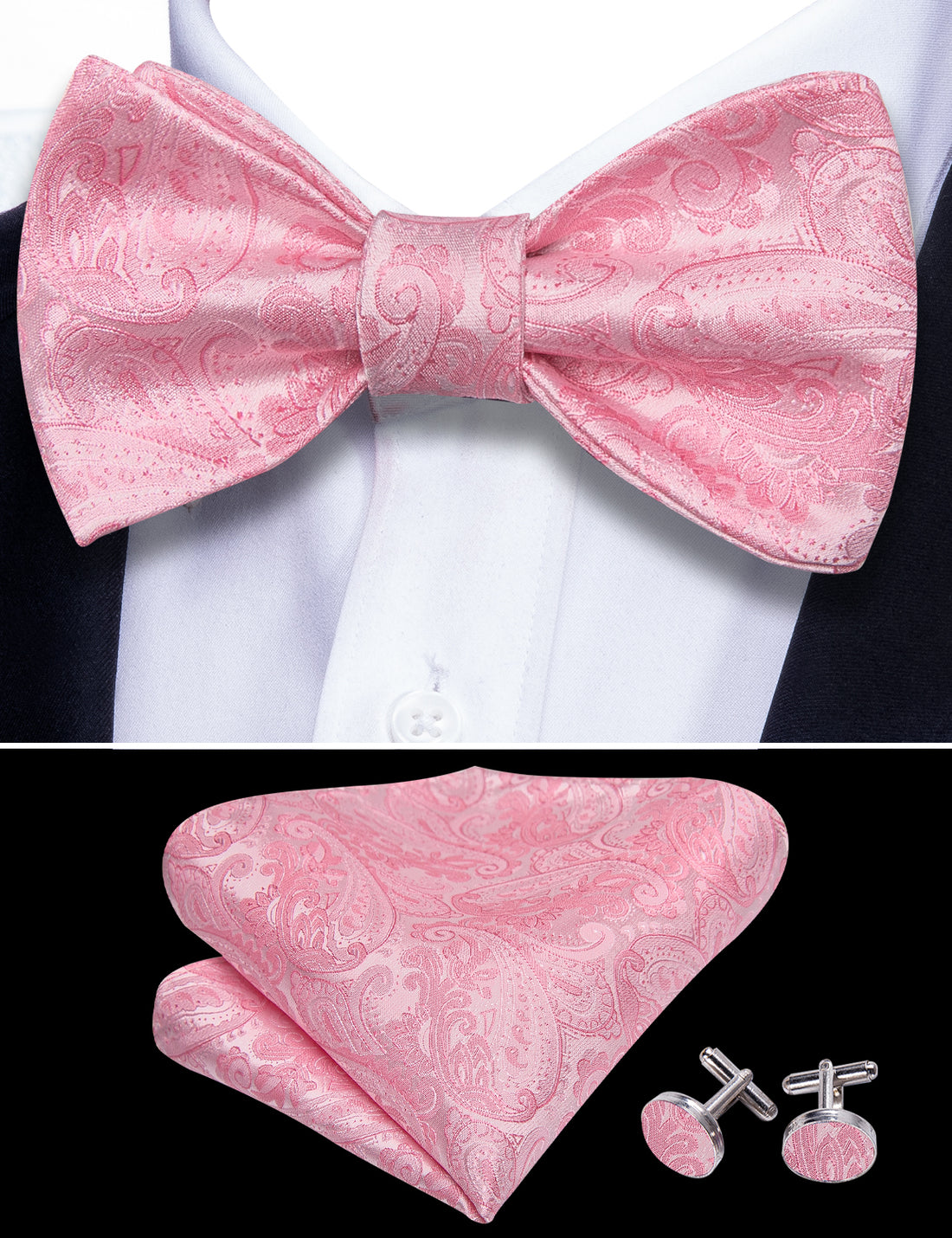 Pink Paisley Bow Tie Set - GentCrest - View 4