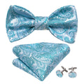Pale Blue Paisley Bow Tie Set - GentCrest