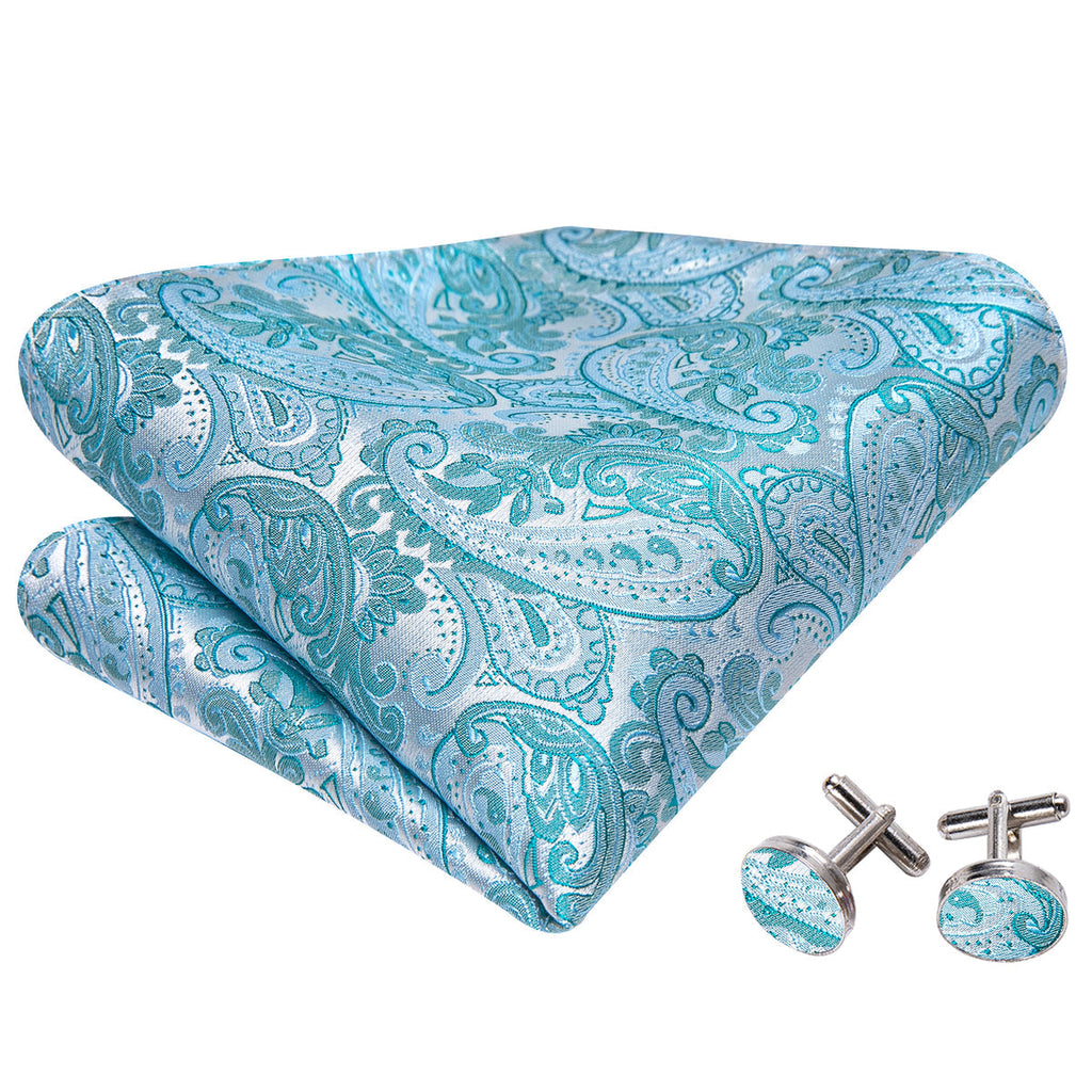 Pale Blue Paisley Bow Tie Set - GentCrest - View 5
