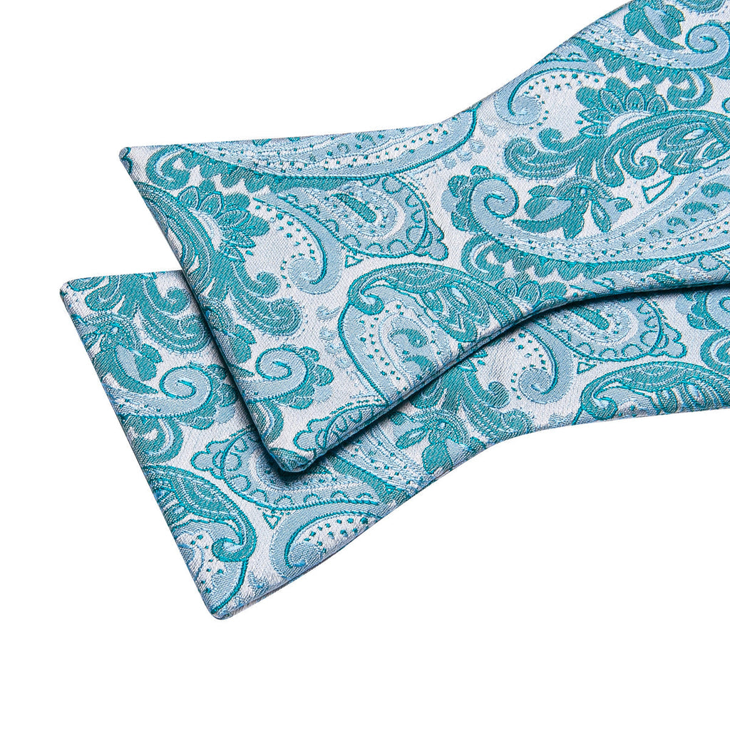 Pale Blue Paisley Bow Tie Set - GentCrest - View 6