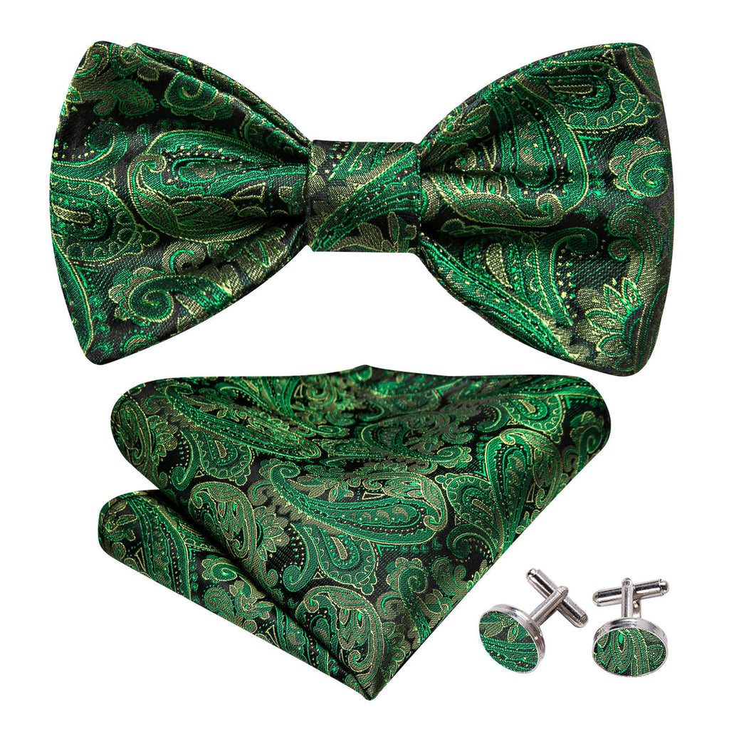 Grass Green Paisley Bow Tie Set - GentCrest