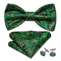 Grass Green Paisley Bow Tie Set - GentCrest