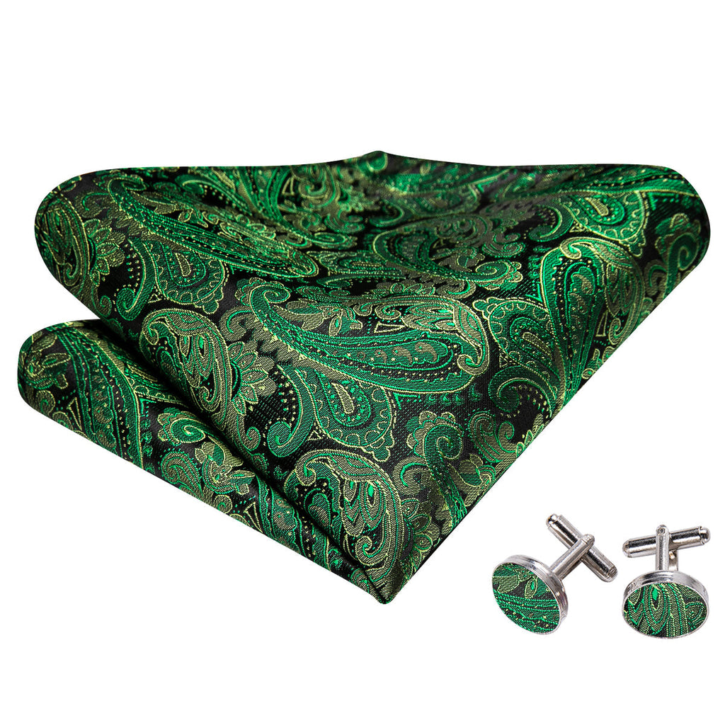 Grass Green Paisley Bow Tie Set - GentCrest - View 5