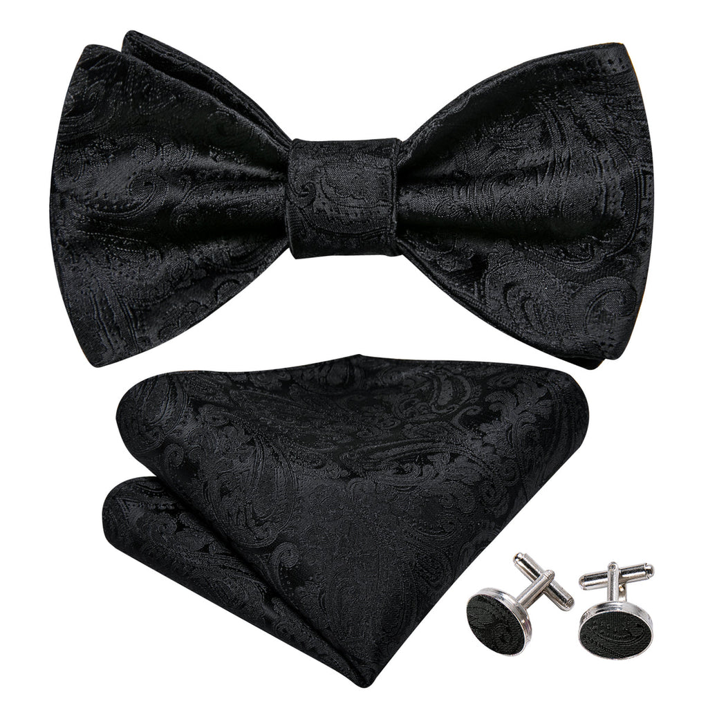 Black Paisley Bow Tie Set - GentCrest