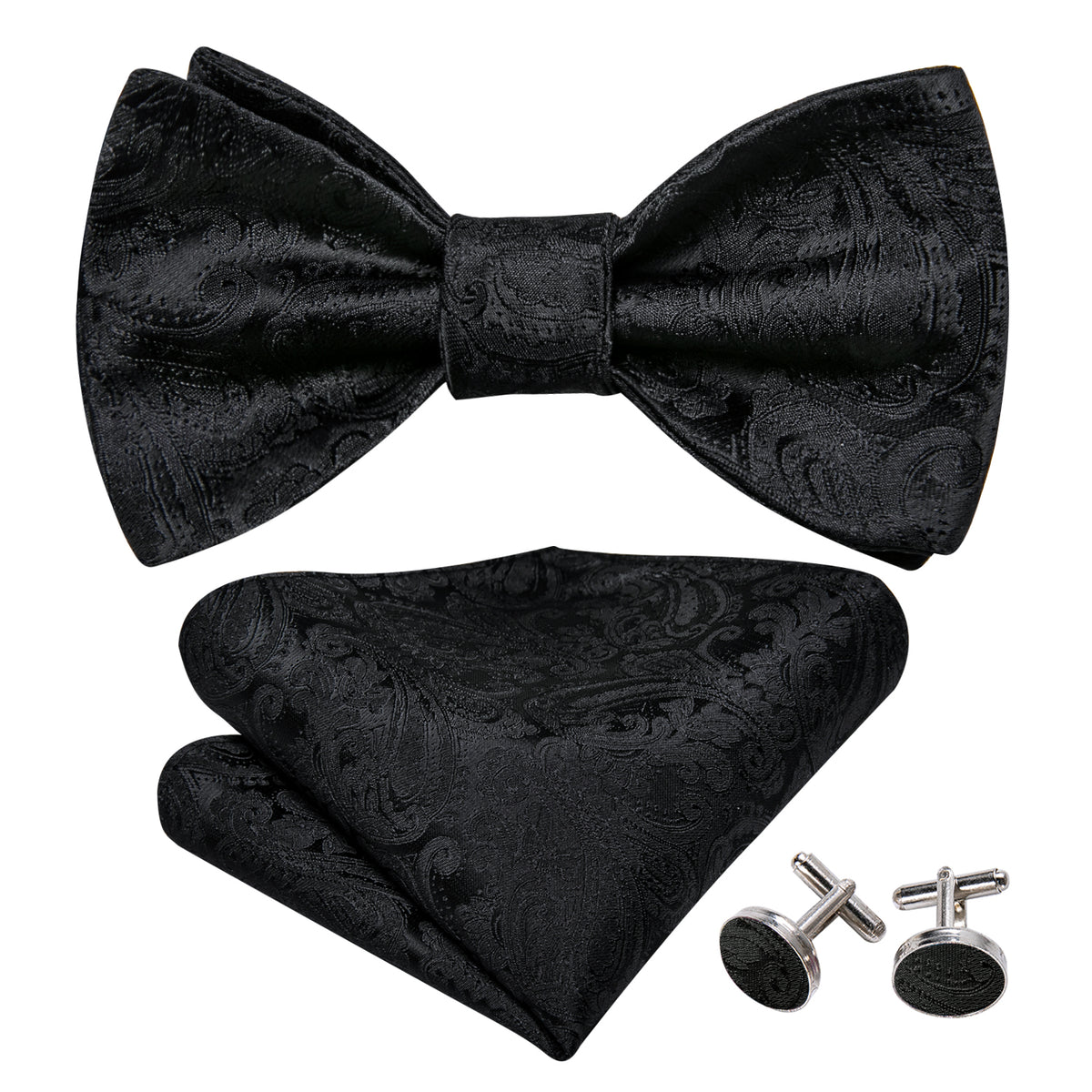 Black Paisley Bow Tie Set - GentCrest
