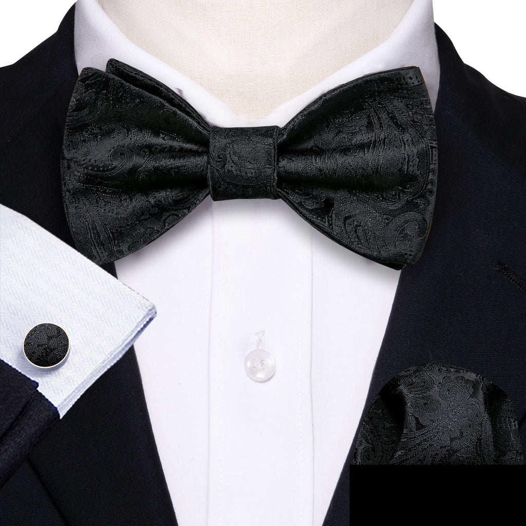 Black Paisley Bow Tie Set - GentCrest - View 2