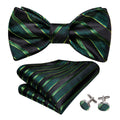 Green Black Striped Bow Tie Set - GentCrest