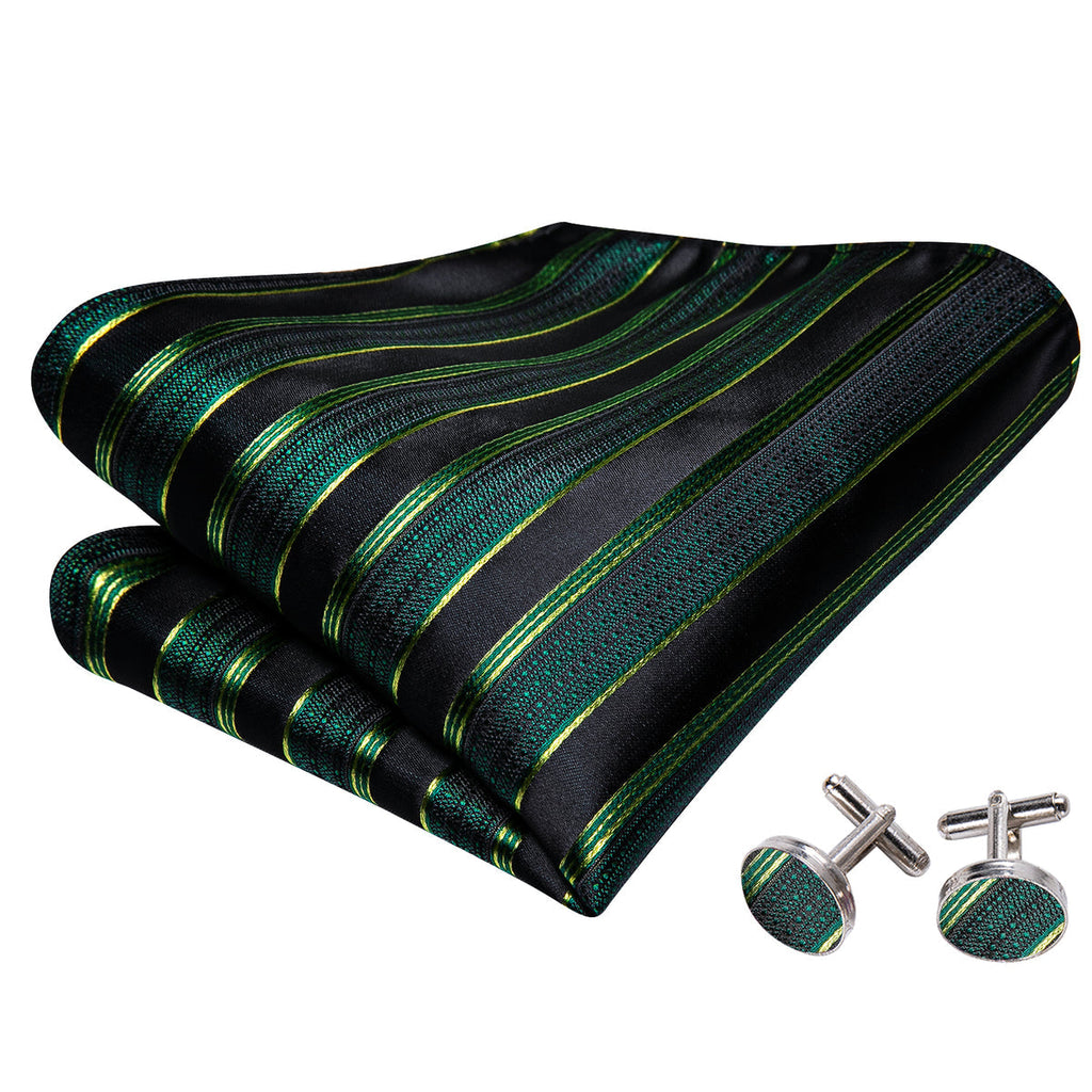 Green Black Striped Bow Tie Set - GentCrest - View 5