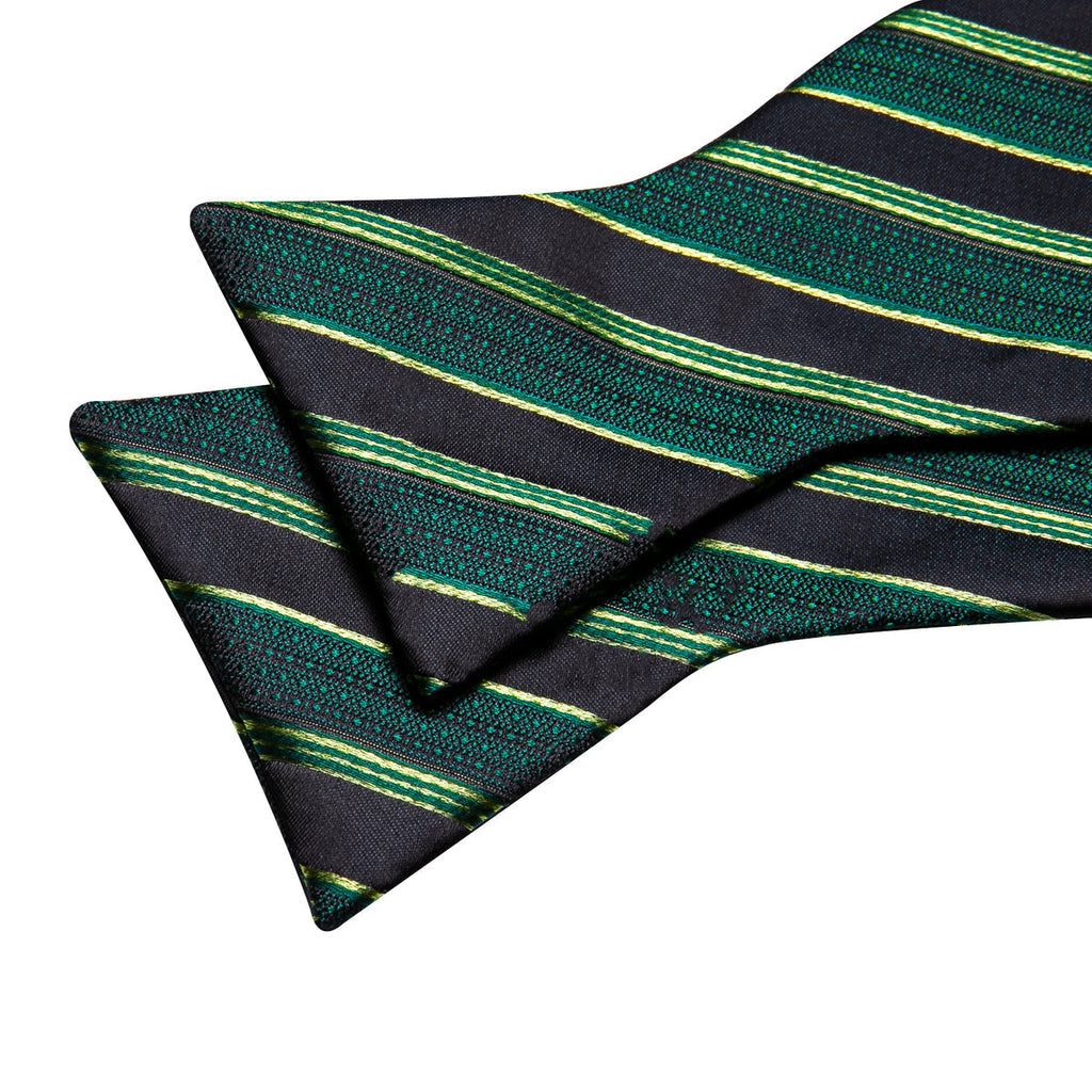 Green Black Striped Bow Tie Set - GentCrest - View 6