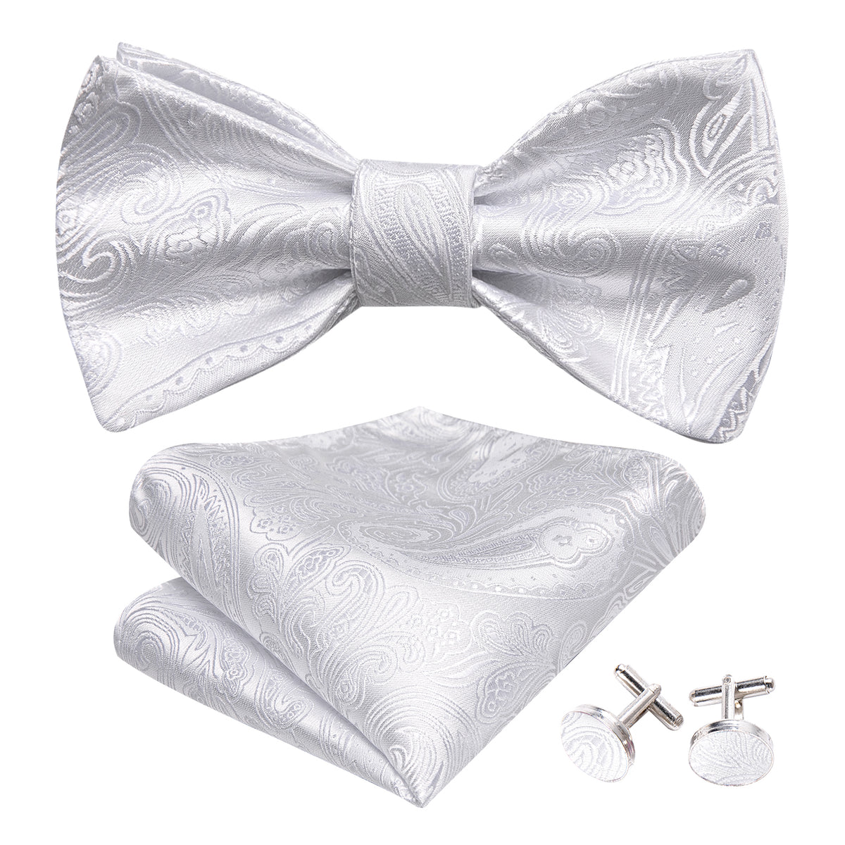 White Paisley Bow Tie Set - GentCrest - View 2