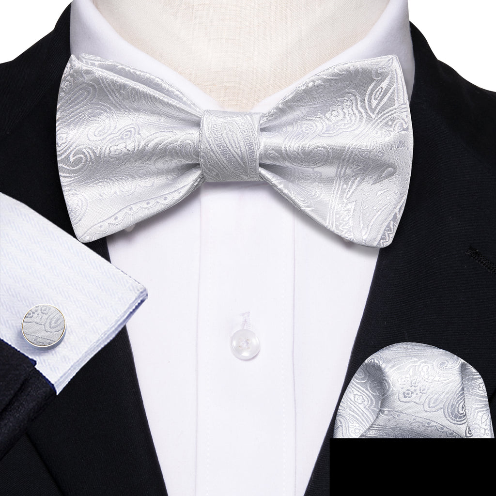 White Paisley Bow Tie Set - GentCrest