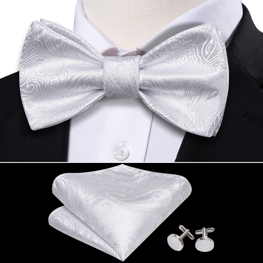 White Paisley Bow Tie Set - GentCrest - View 5