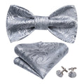 Silver Paisley Bow Tie Set - GentCrest