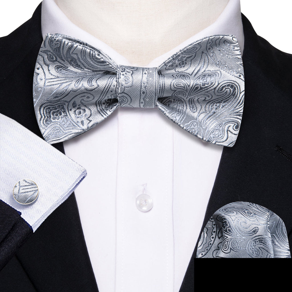 Silver Paisley Bow Tie Set - GentCrest - View 2