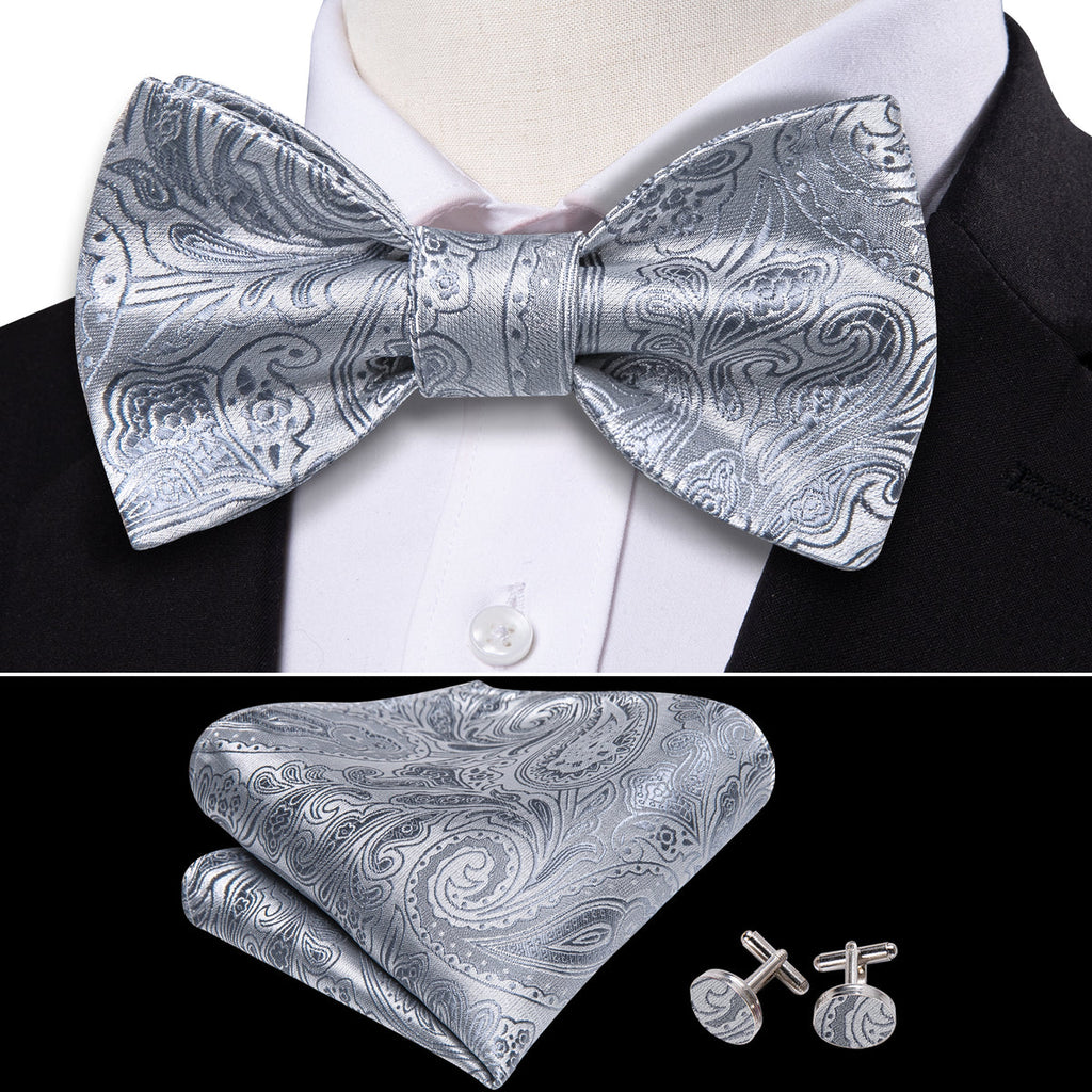 Silver Paisley Bow Tie Set - GentCrest - View 3