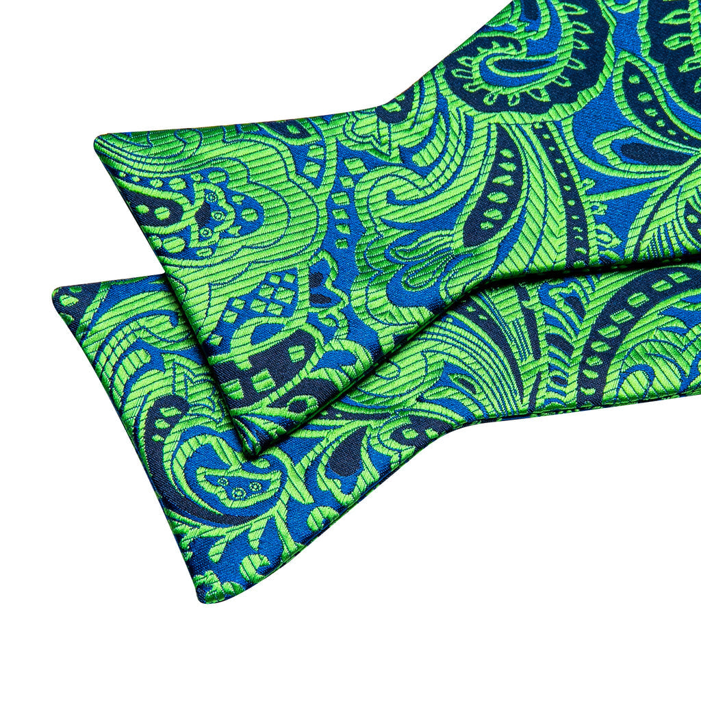 Green Navy Floral Paisley Bow Tie Set - GentCrest - View 4