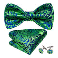 Green Navy Floral Paisley Bow Tie Set - GentCrest