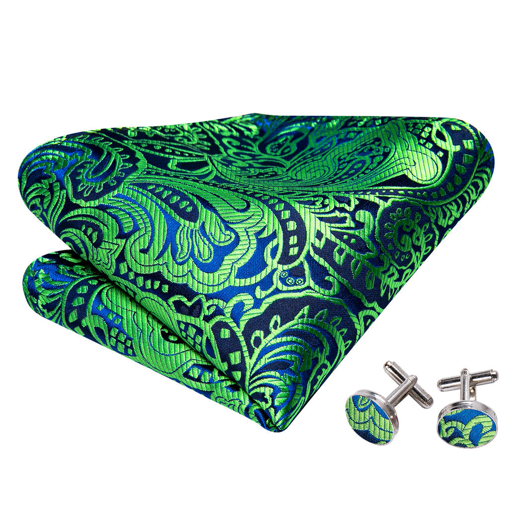 Green Navy Floral Paisley Bow Tie Set - GentCrest - View 5
