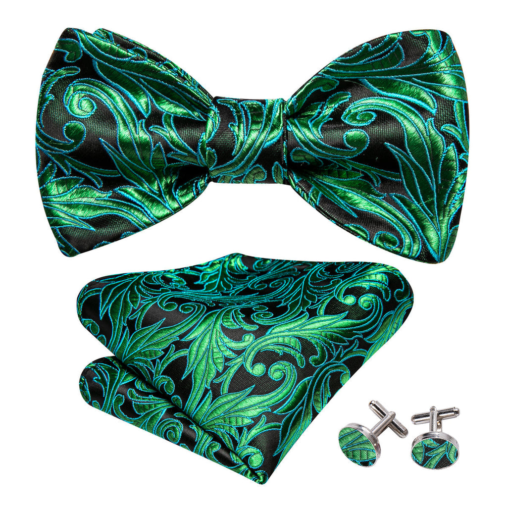 Fashion Green Paisley Bow Tie Set - GentCrest