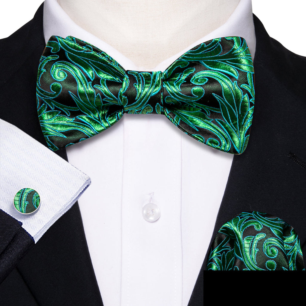 Fashion Green Paisley Bow Tie Set - GentCrest - View 2